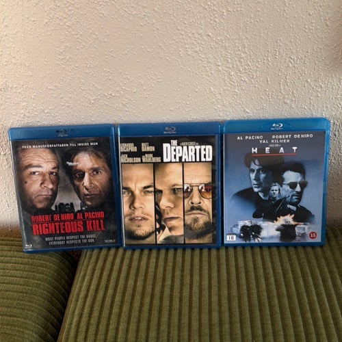 Heat, The Departed och Righteous Kill Blu-ray-filmer