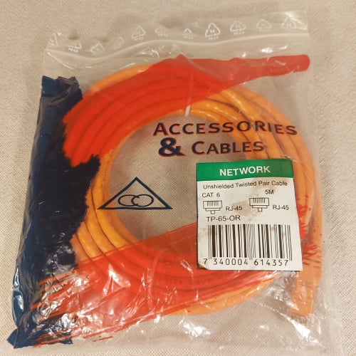 Nätverkskabel Cat 6, 5M, RJ45, Orange
