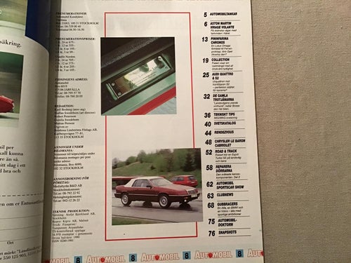 AUTOMOBIL NR 8 1991 ASTON MARTIN VIRAGE VOLANTE,OPEL,VOLVO 850,CHRYSLER LE BARON