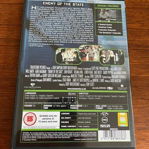 DVD-film: Enemy Of The State (Will Smith, Gene Hackman)