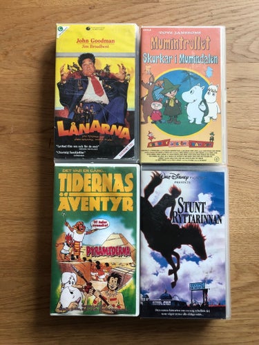 VHS-filmer: Lånarna, Mumintrollet, Tidernas Äventyr, Stuntryttarinnan