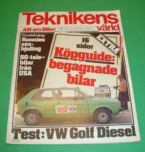 Teknikens Värld 1977/6 - Biltest: VW Golf Diesel.