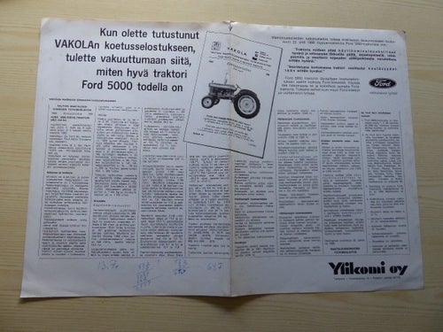 Ford 5000 traktor originalbroschyr poster affisch på finska