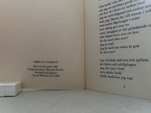 Poesi av Lars Forsell, bok, Very good plus