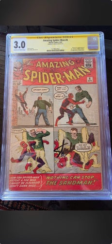 Amazing Spider-Man 4 CGC 3.0, Signerad Stan Lee, Första Sandman Major Key