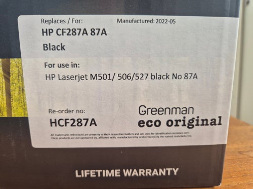 Greenman Toner för HP CF287A 87A - Oöppnad - LaserJet M501/M506/M527