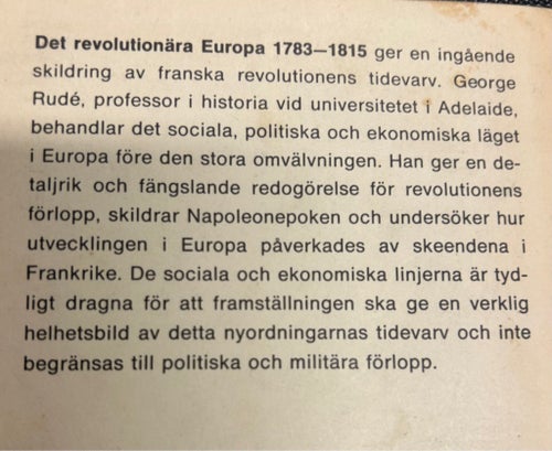Det revolutionära Europa 1783-1815 av George Rudé, 1967