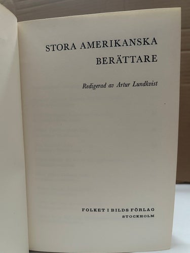 Stora Amerikanska berättare av Artur Lundkvist, bok, Very Fine