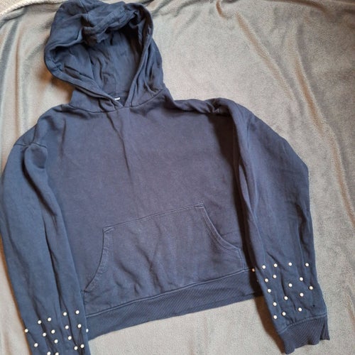 Mörkblå hoodie sweatshirt tröja med pärlor stl 158 164
