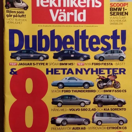 Teknikens Värld nr 16 2002: Jaguar S-Type R, BMW M5 E39, Ford Thunderbird