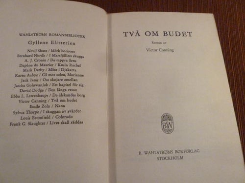 TVÅ OM BUDET, V. CANNING, 1959,  BÖCKER