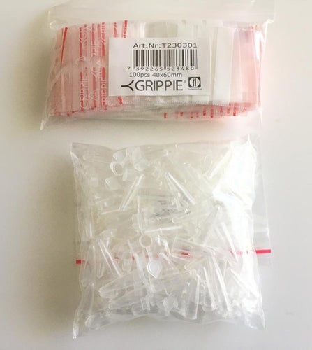 100 st Frörör i plast 0,2 ml + 100 st Blixtlåspåsar 40x60mm - FYND PRIS