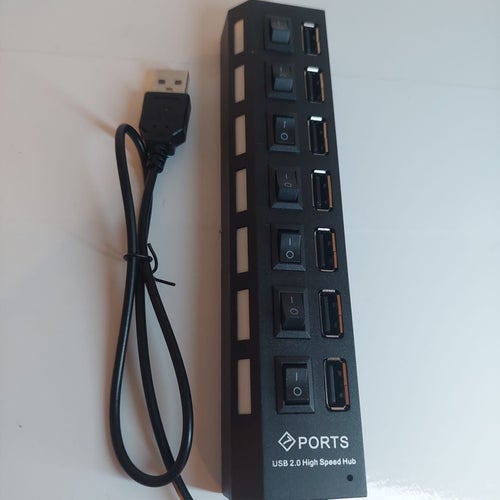 7-portars USB 2.0 High-Speed Hub med individuella strömbrytare och LED-indikator
