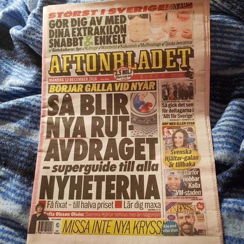 Aftonbladet tidning 12 december 2016