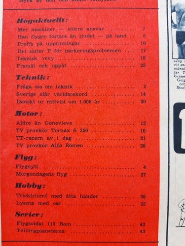 Teknikens Värld nr 1 1955: Tornax X 250, Alfa Romeo 1900 Super