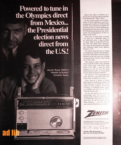 ZENITH ROYAL 3000-1 PORTABLE RADIO, REKLAM AD TIDNINGSANNONS 1968