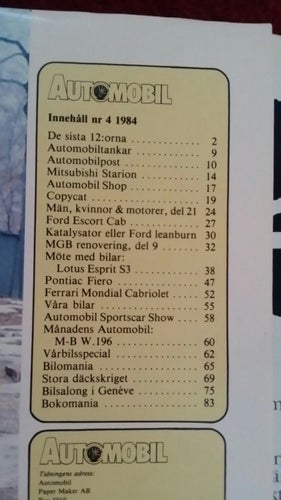 Automobil nr 4 1984: Pontiac Fiero, Ferrari Mondial + BB 512i +400i, Countach