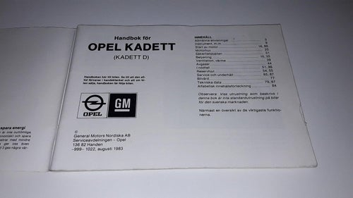 Instruktionsbok Opel Kadett handbok 1983