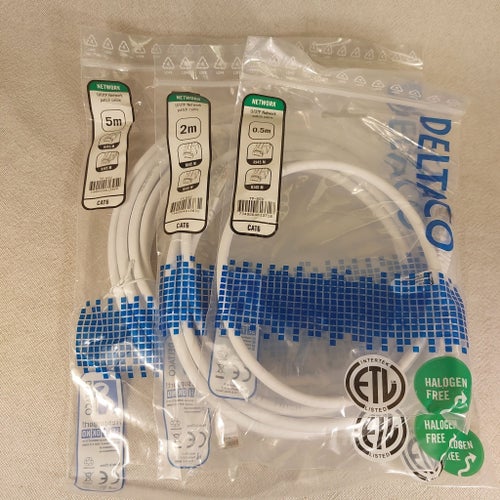 3st DELTACO Nätverkskablar, Cat6, 0.5m, 2m, 5m