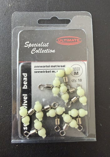 Fisketillbehör – Mustad hylsor, Ultimate Specialist swivel beads, wirelås och