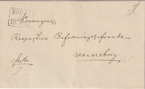Fyrkantstämpel BORÅS 1841 typ 2 på fribrev.