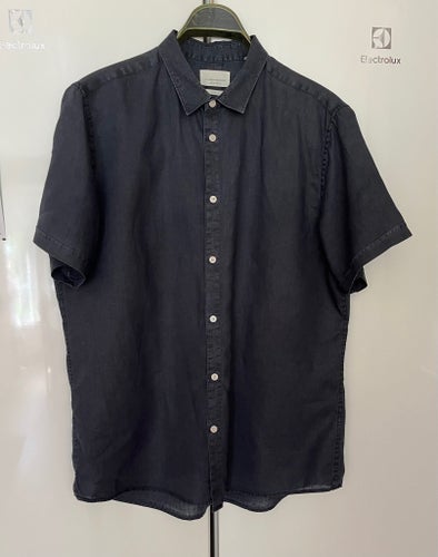 TAILORED ORIGINALS blåsvart skjorta, linne, storlek XXL
