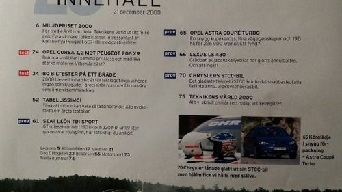Teknikens Värld 26 2000: Opel Astra Coupé Turbo, Lexus LS 430, Chrysler STCC