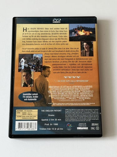 Den engelske patienten (Ralph Fiennes & Juliette Binoche, 1996). Beg. DVD