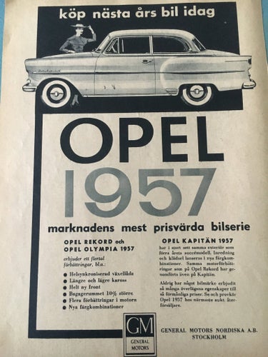 Opel 1957 - Reklam Annons