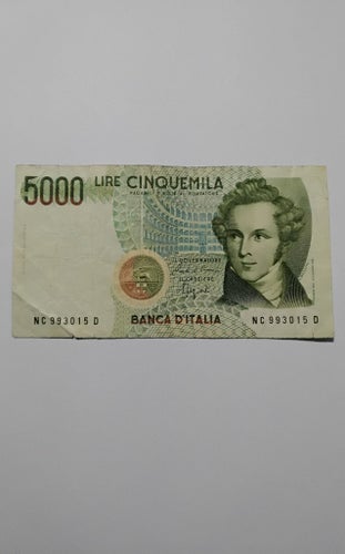 Italiensk Sedel - 5000 Lire
