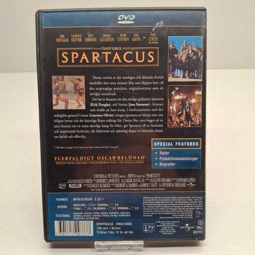 Spartacus - Kirk Douglas - Region 2, DVD-Film, Svensk text, Fint skick