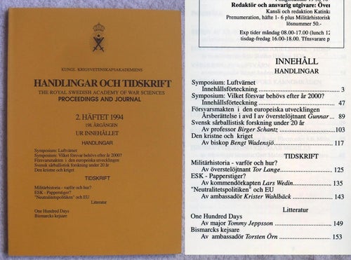 Svenskt luftvärn, sårballistisk forskning m.m. (Krigsvet 2/1994)