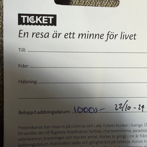 Ticket Presentkort - 1000 Kr