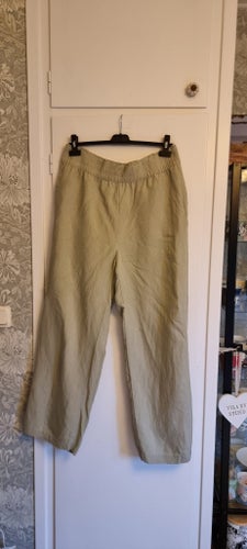 Linen blend byxor h&m, L, gröna/ljus kaki