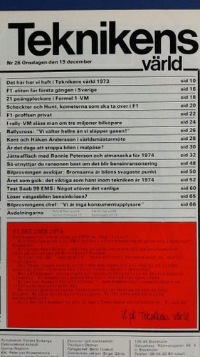 Teknikens Värld nr 26 1973: Saab 99 EMS, Formel 1, Rally, Rallycross