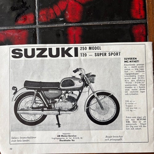 Suzuki T20 Super Sport motorcykel annons 1967