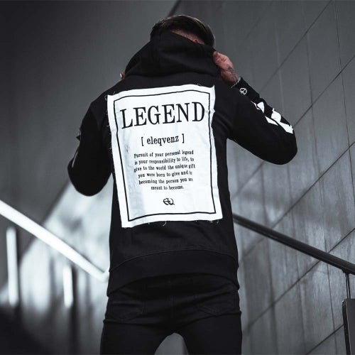 NY Hoodie Eleqvenz – LEGEND Patch Svart | Streetwear - Storlek Small