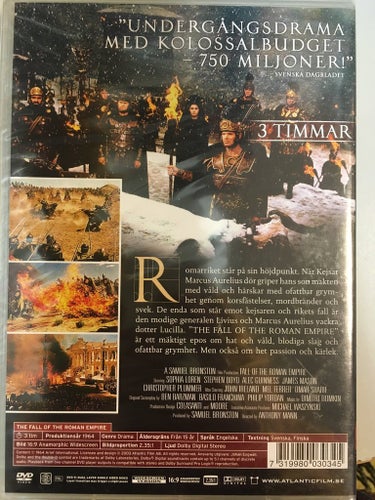 DVD The Fall of the Roman Empire Svensk text INPLASTAD