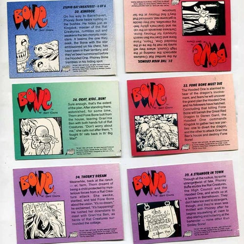 Bone art by Jeff Smith Cartoon 6 stycken samlarkort frå 1994