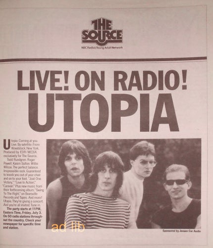 UTOPIA TODD RUNDGREN - LIVE ON RADIO TIDNINGSANNONS 1981