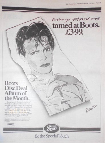 DAVID BOWIE - SCARY MONSTERS REVIEW, TIDNINGSARTIKEL + ANNONS 1980