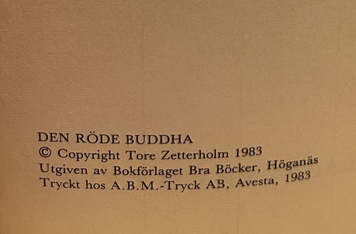 Den röde Buddha av Tore Zetterholm. Bok. Very Good Plus