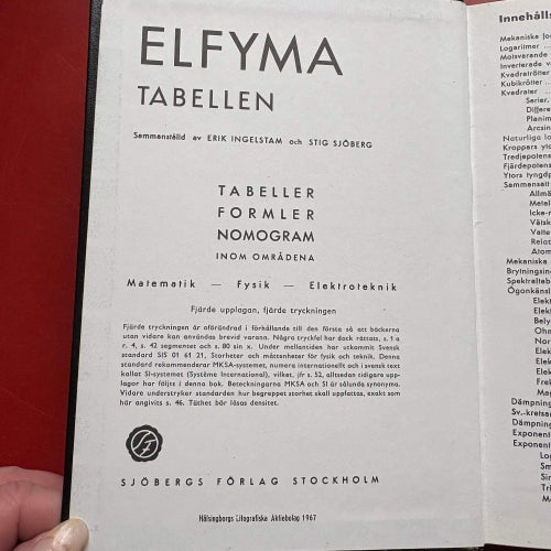 ELFYMA TABELLEN Erik Ingelstam Stig Sjöberg 1967