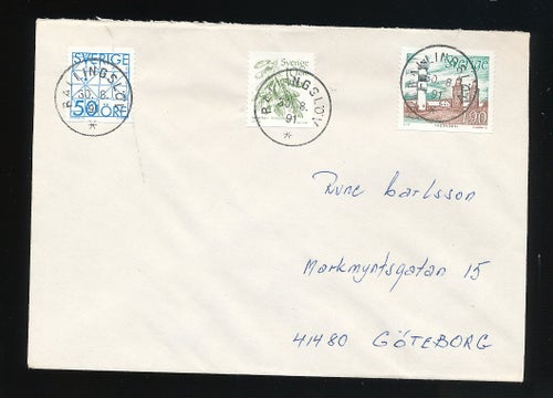 Ett lyx stämplat KUVERT BALLINGSLÖV 30.08.91.