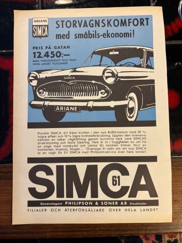 SIMCA Ariane 1961 reklam annons