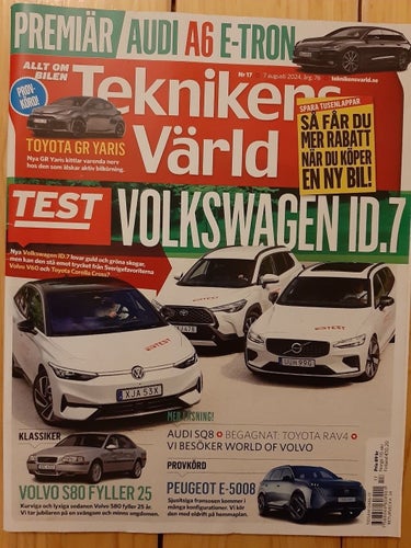 Teknikens Värld 17 2024: Volvo V60 T6 AWD, VW ID.7, Toyota Corolla Cross 1,8 H.