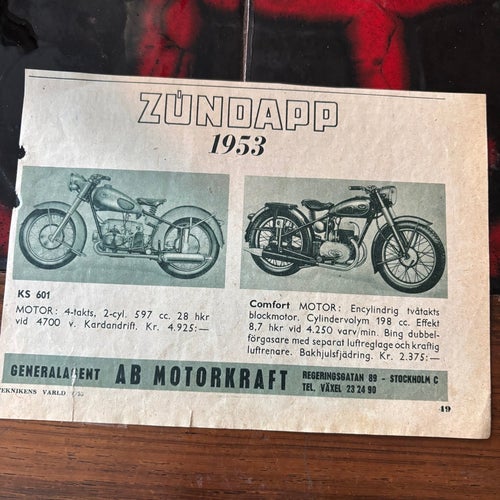 Zündapp 1953 KS 601 Comfort annons