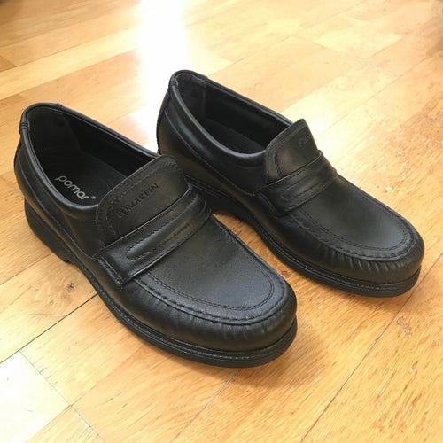 Pomar/pomarfin Loafers passande breda fötter (svart skinn, 43)