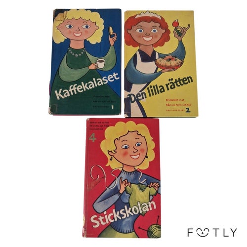 3 st FIB:s Hemböcker Kaffekalaset Den Lilla Rätten Stickskolan Vintage Böcker