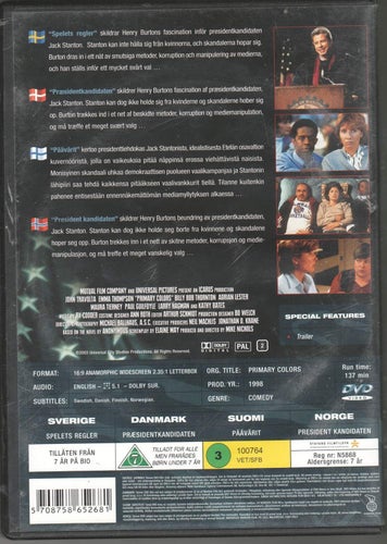 DVD - PRIMARY COLORS - MED JOHN TRAVOLTA &EMMA THOMPSON